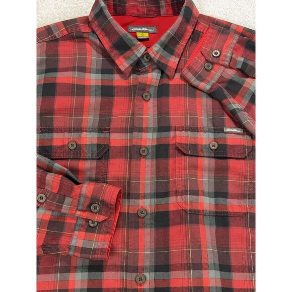 Eddie‎ Bauer Flannel Shirt Men L Red Plaid Long Sleeve Button Up Cozy Holiday - Picture 1 of 8
